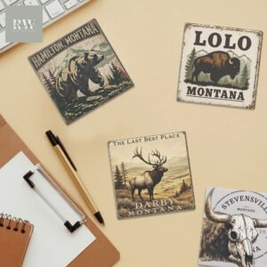 Eco-Friendly Personalized Square Coasters 4 Pack with Wood Base