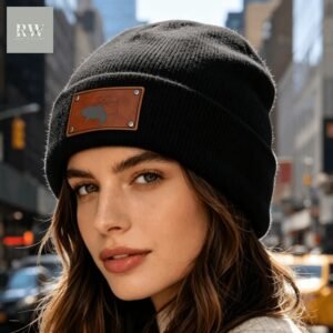 Montana Trout  Knit Adult Beanie With Leather Patch
