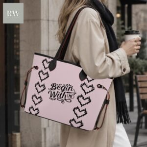 "Let It Begin With Me" Heart Pattern Pink Tote Bag with Zipper Pouch